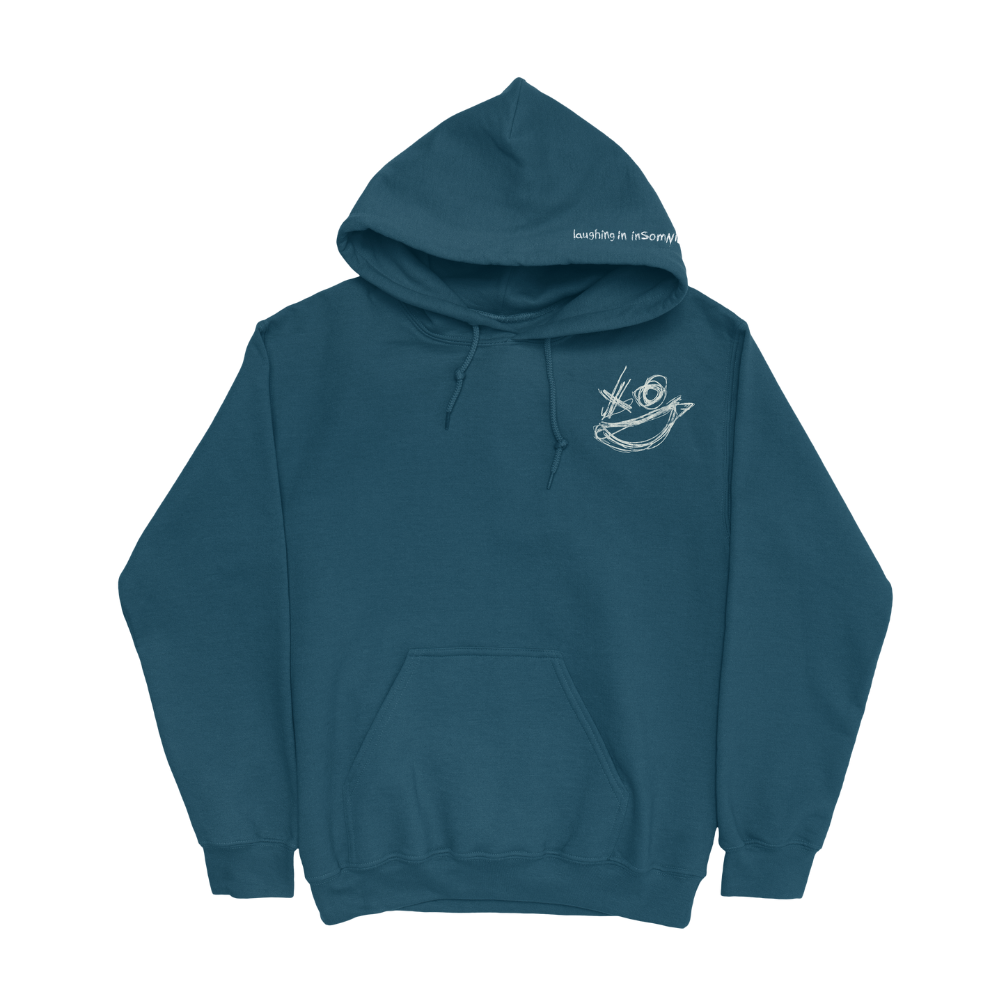 laughing in insomnia - blue hoodie (FRONT PRINT ONLY)